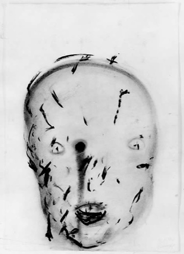 Kopf 4.12.76, 1976, Kohle auf Papier, 50,5 x 34 cm