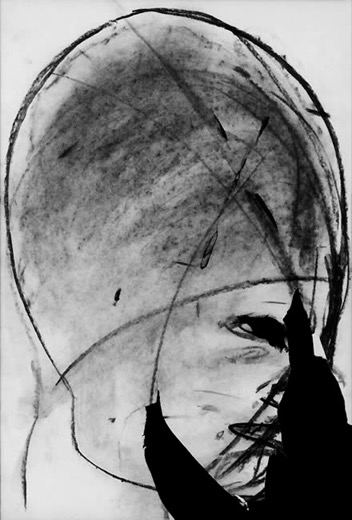Kopf 20.4.77, 1977, Kohle auf Papier, eingerissen, 46 x 30 cm